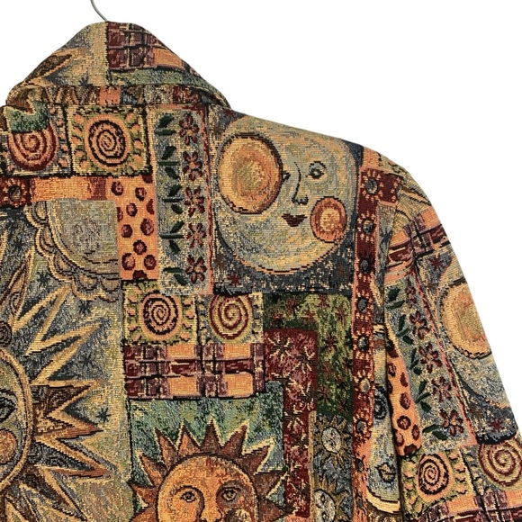 Vintage 90s Sun and Moon Celestial Tapestry Lined 3-Button Blazer - Picture 9 of 11